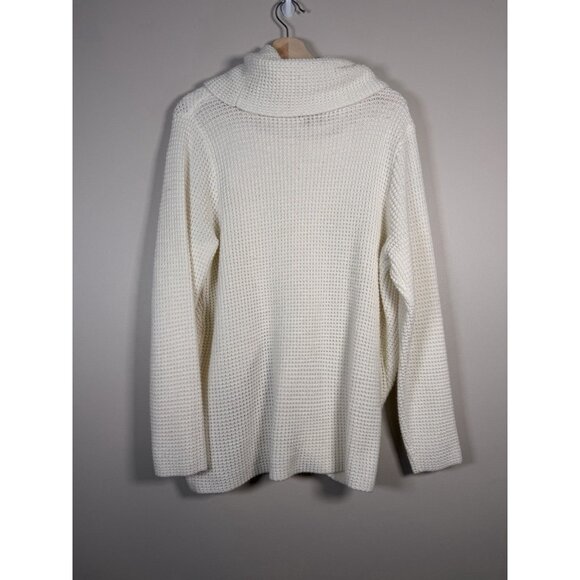 Kate and Sam Overlap Sweater Women’s L Ivory Cowl Neck‎ Waffle Knit Cape Split - Picture 4 of 9